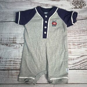 First Moments 3-6 Months Bat Boy One Piece Romper Shorts Baseball